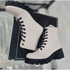 Mia Boots Womens 6.5 M Marlee Combat Platform Chunky Black Lace Zip White NIB